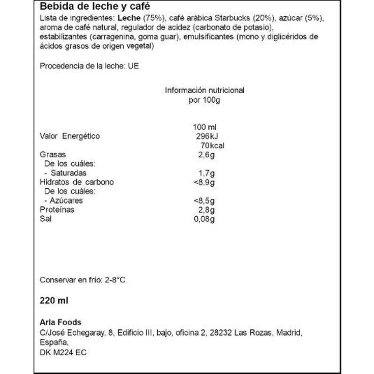 BEBIDA CAFE LATTE DISC.SEATTLE STARBUCKS UNIDAD 250 ML