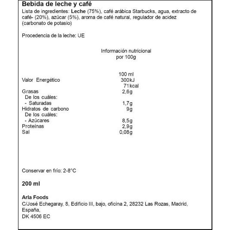 BEBIDA LACTEA DOUBLESHOT ESPRES STARBUCKS VASO 250 ML