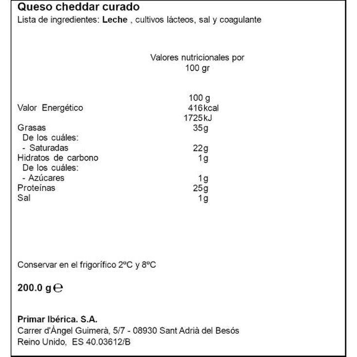 QUESO CHEDDAR EXTRACURADO CATEDRAL SOBRE 250 GR
