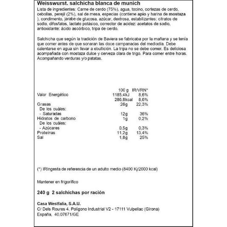 SALCHICHA BOCKWURST WOLF PQTE 240 GR