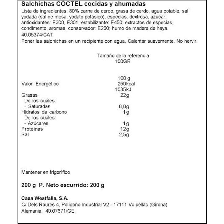 SALCHICHAS COCTEL CASA WESTFAL BIPACK 224 GR