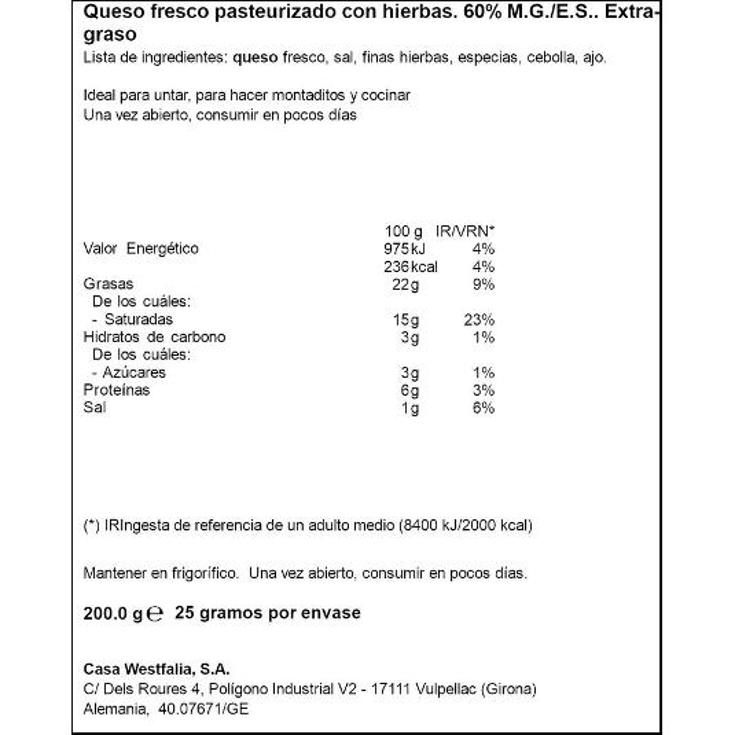 QUESO FRESCO UNTAR CON HIERBAS FRISCHA TRRNA 200 GR