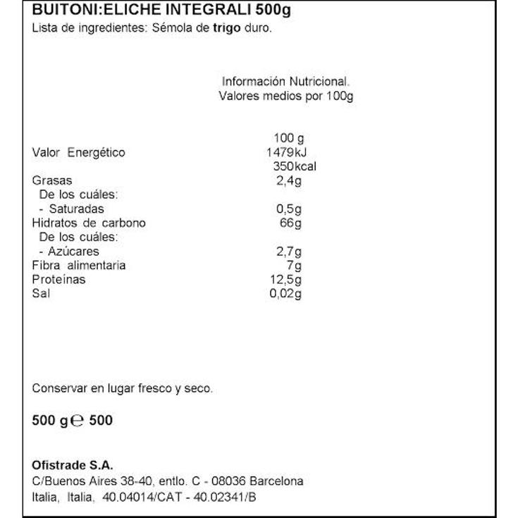 ELICHE INTEGRALE BUITONI BOLSA 500 GR