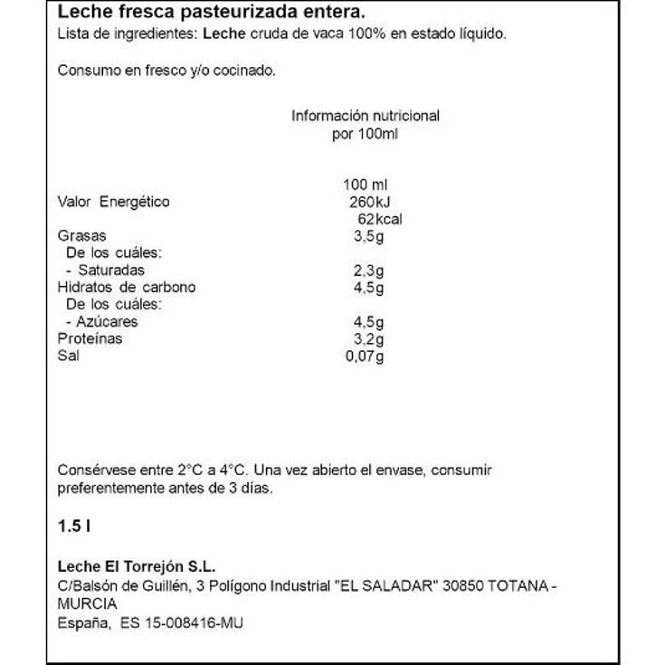 LECHE FRESCA ENTERA EL TORREJON BTLLA 1500 ML