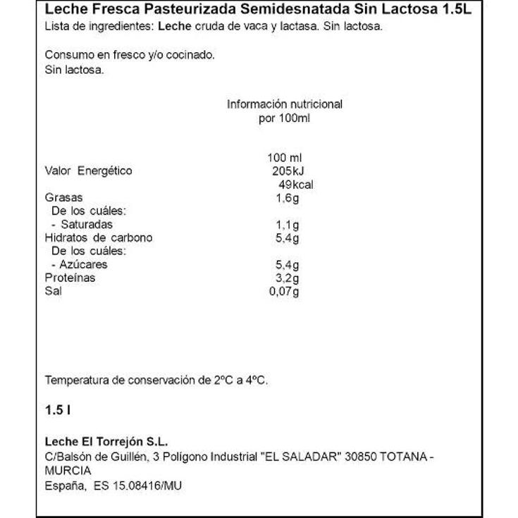 LECHE FRESCA SEMIDESNATADA EL TORREJON BTLLA 1500 ML