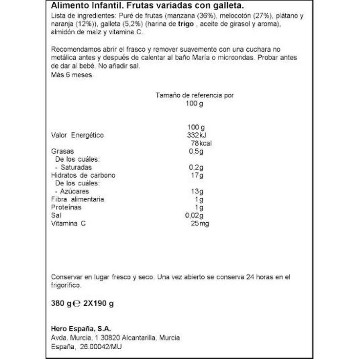 TARR.MERIE.FRUTAS V./GALL.2X190 HERO PACK 380 GR