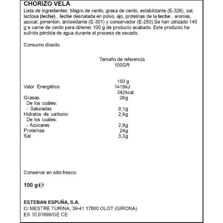 CHORIZO VELA ESPUÑA UNID 100 GR