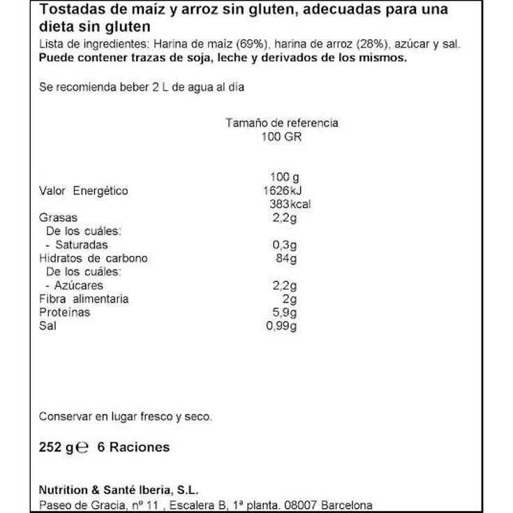 TOSTADAS MAIZ/ARROZ SIN GLUTEN GERBLE PQTE 250 GR