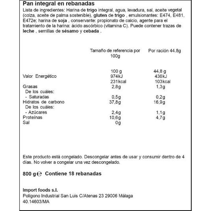 PAN MOLDE INTEGRAL WARBURTONS BOLSA 800 GR