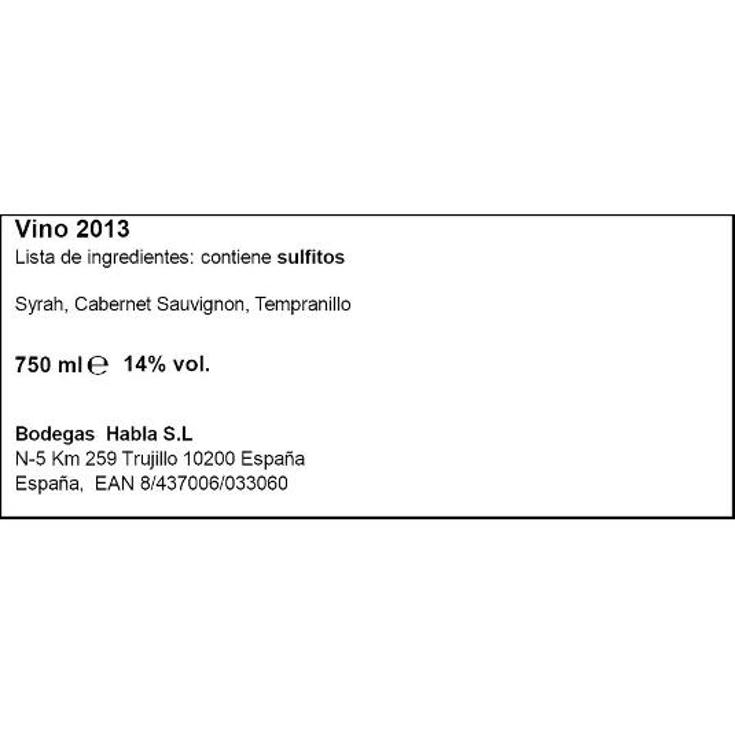 VINO TINTO EXTREMADURA 14º HABLA SILENC BTLLA 70 CL