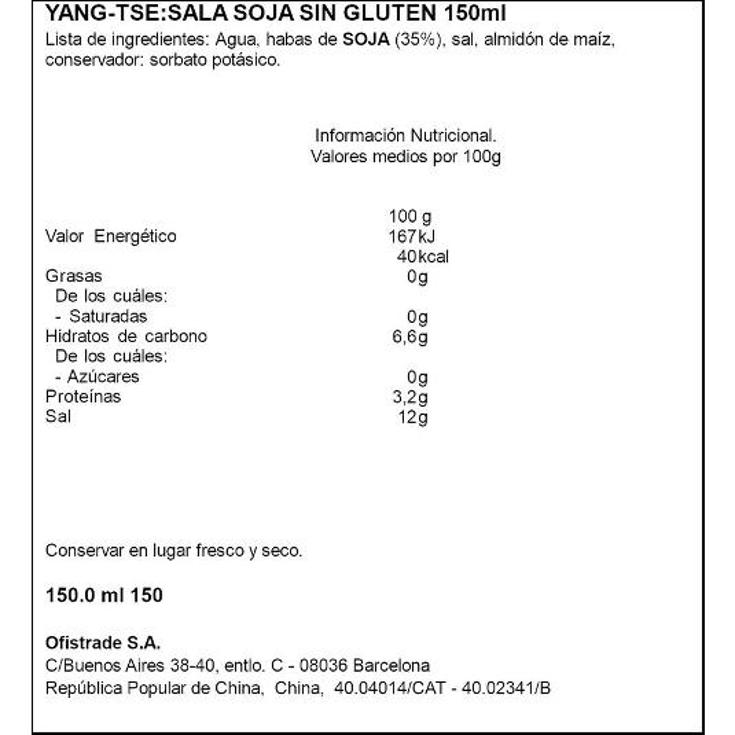 SALSA SOJA S/GLUTEN YANG-TSE BTLLA 150 ML
