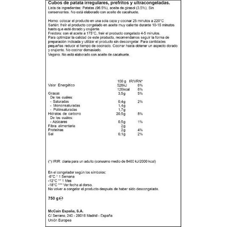 PATATAS BRAVAS MC CAIN BOLSA 750 GR