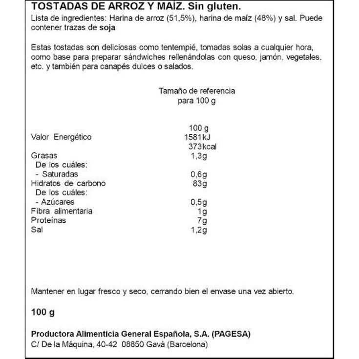 TOSTADAS DE ARROZ Y MAIZ S/GLUT PAGESA PQTE 100 GR