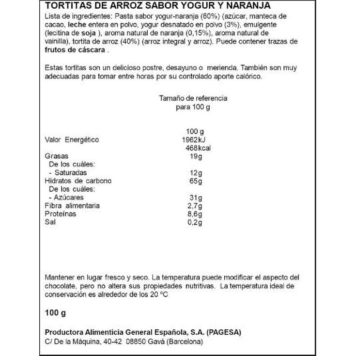 TORTITAS YOGOURT-NARANJA S/GLUT PAGESA PQTE 135 GR
