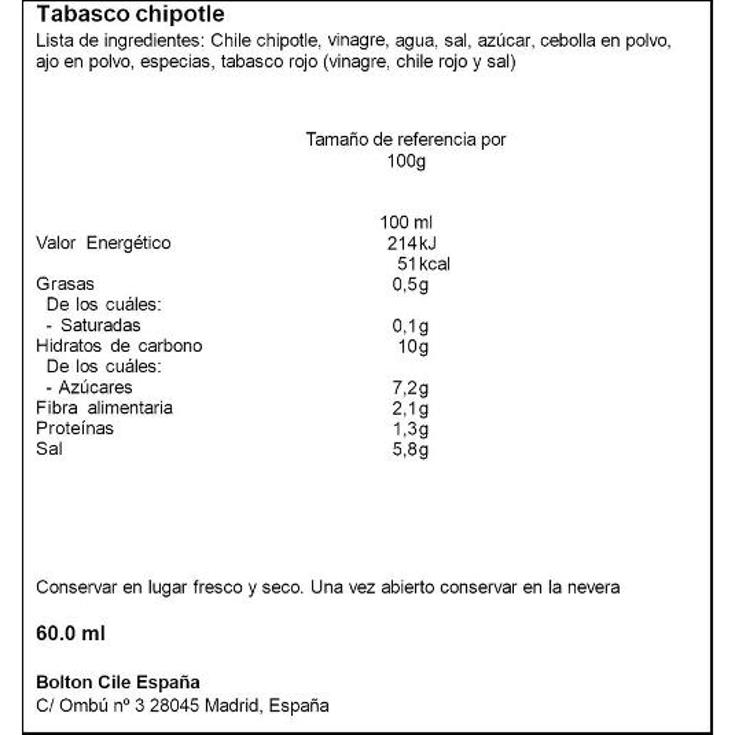 SALSA CHIPOTLE TABASCO FRASCO 60 ML