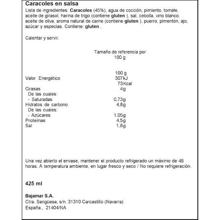 CARACOLES SALSA BAJAMAR LATA 400 GR