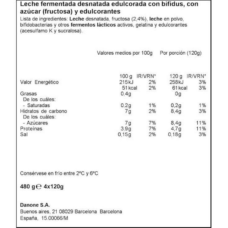 ACTIVIA NATURAL 0% EDULCORAD X4 DANONE PACK 480 GR