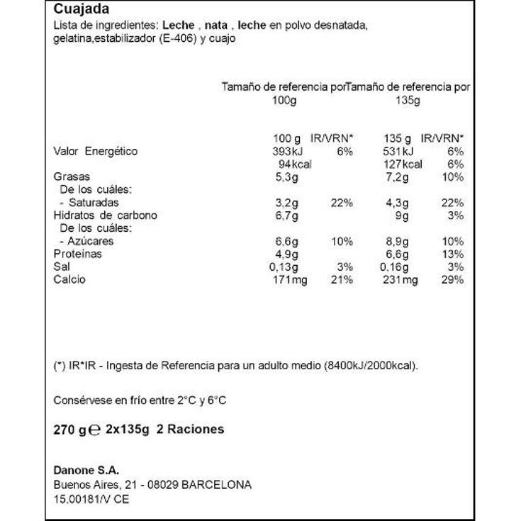 CUAJADA 2X135 DANONE PACK 270 GR