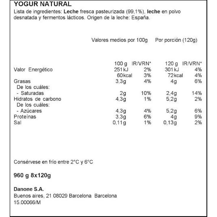 YOGUR NATURAL 8 UDS DANONE PACK 960 GR