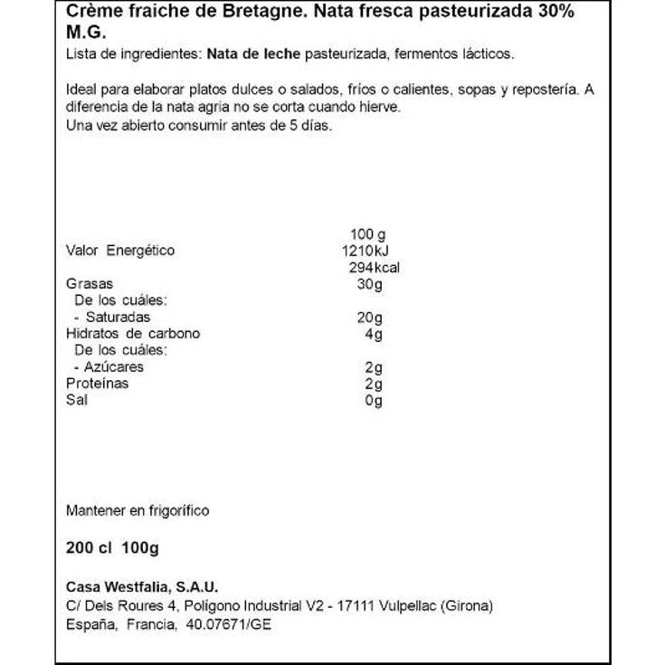 CREME FRAICHE 30% M.G.NORMANDIA LE GALL TARRO 200 GR