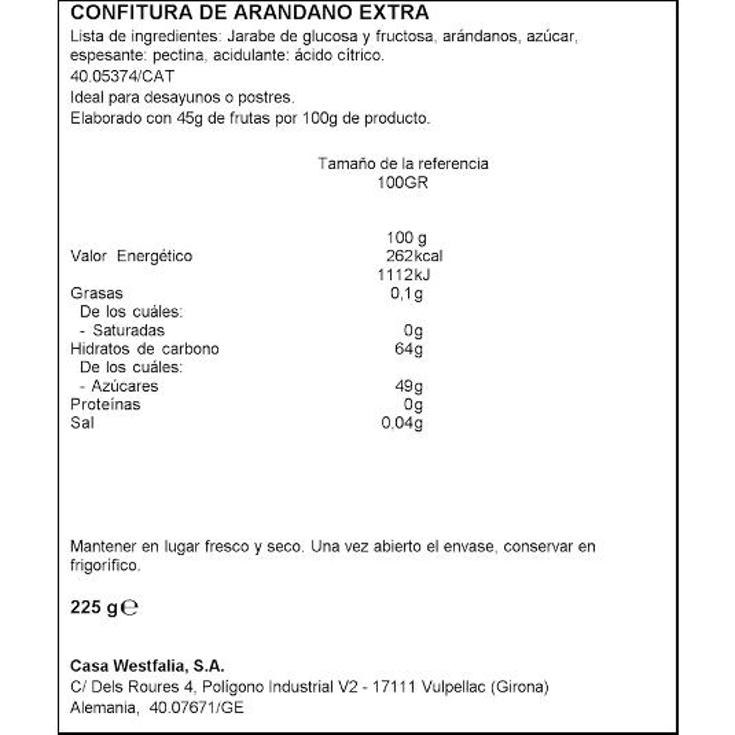 CONFITURA ARANDANO MUHLHAUSER TARRO 225 GR