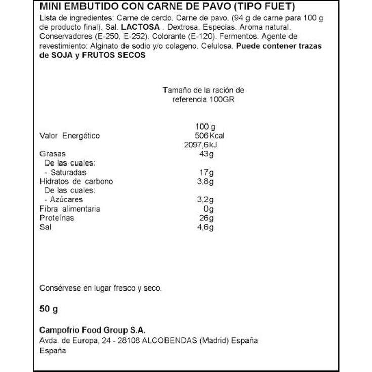 MINI FUET PAVO SNACK IN CAMPOFRIO UNIDAD 50 GR