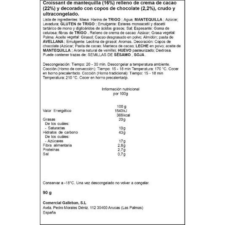CROISSANT CACAO MANTEQ FERMENT. HORNEO UNIDAD 90 GR