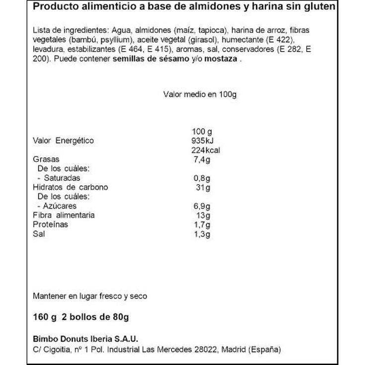 BURGER RUSTICA SIN GLUTEN BIMBO PQTE 160 GR