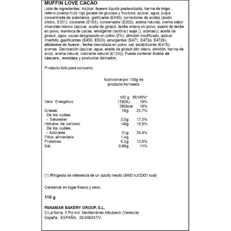 MUFFIN LOVE CACAO PACK 2UDS PANAMAR BOLSA 220 GR