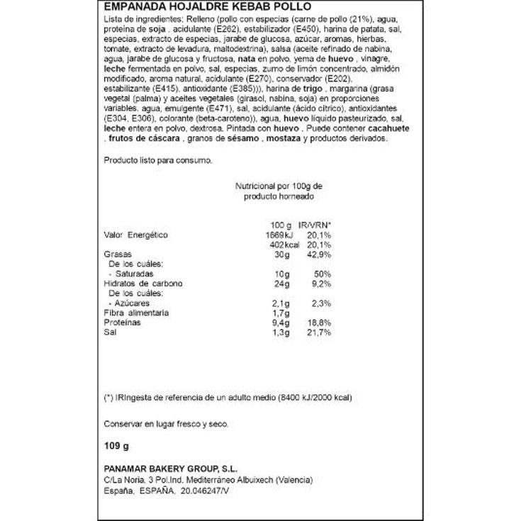 EMPANADA HOJALDRE KEBAB POLLO PANAMAR UNIDAD 120 GR