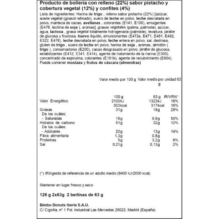 DONUTS SABOR PISTACHO BIMBO PQTE 126 GR