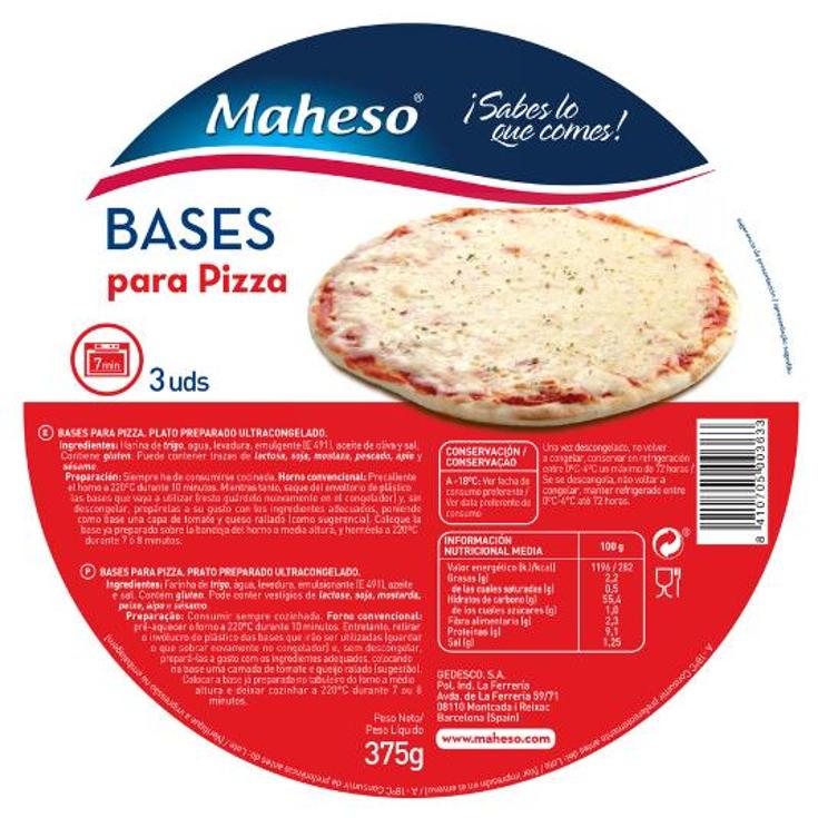 BASE PIZZA REDONDA 3X125 MAHESO PACK 375 GR