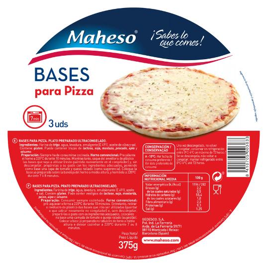 BASE PIZZA REDONDA 3X125 MAHESO PACK 375 GR