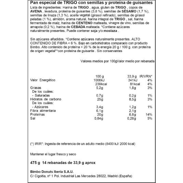PAN DE PROTEÍNAS BIMBO BOLSA 475 GR