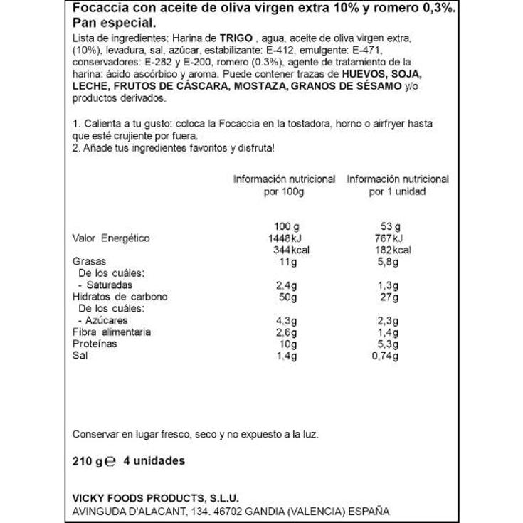 FOCACCIA CON ROMERO 4UDS DULCESOL BOLSA 210 GR