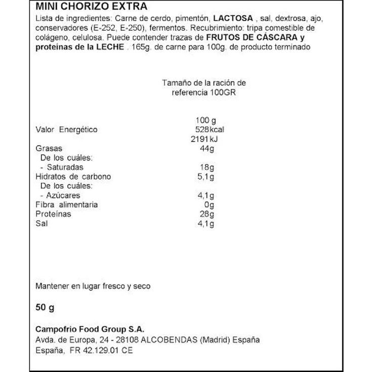 MINI CHORIZO SNACK IN CAMPOFRIO UNIDAD 50 GR