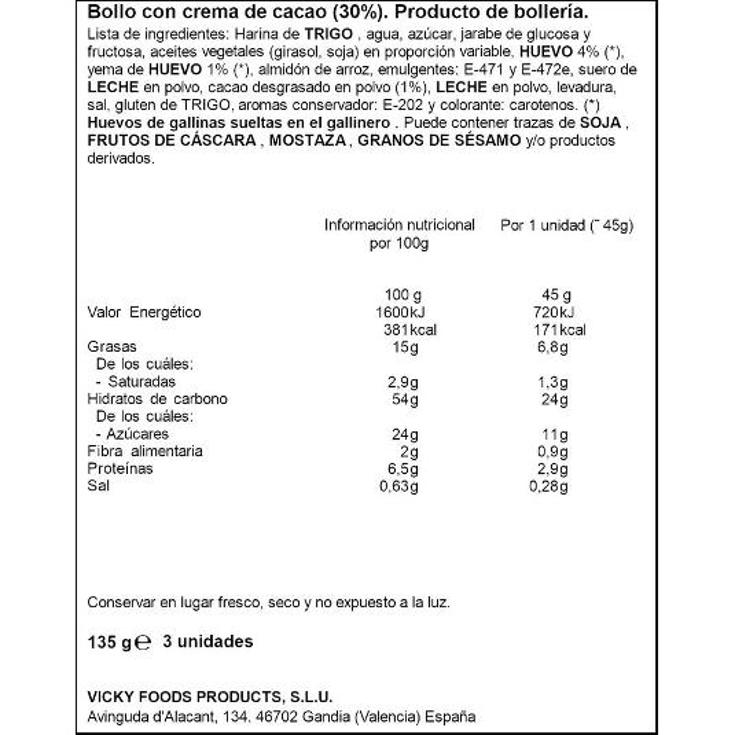 PANDORINOS CACAO 3 UDS DULCESOL PQTE 135 GR