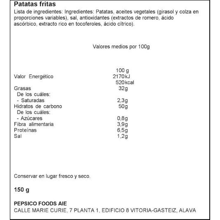 PATATAS FRITAS RUFFLES ORIGINAL MATUTANO BOLSA 150 GR