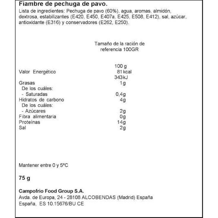 PECHUGA PAVO CAMPOFRIO PACK 75 GR