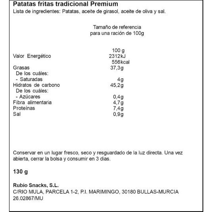 PATATAS FRITAS TRADICIONAL PREM RUBIO BOLSA 130 GR