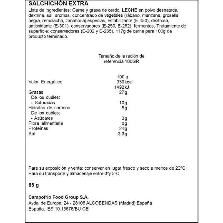 SALCHICHON EXTRA LONCHAS REVILLA PQTE 65 GR