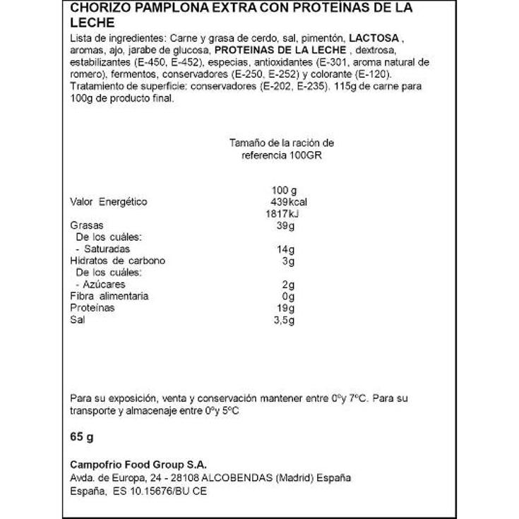 CHORIZO PAMPLONA LONCHAS REVILLA PQTE 65 GR