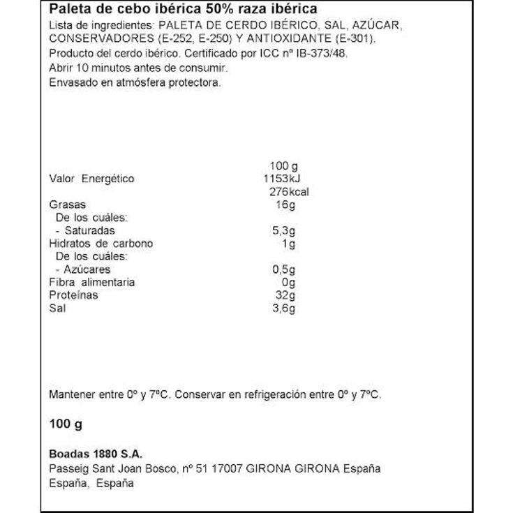 PALETA IBERICA CEBO 50% L/FINAS DELEITUM SOBRE 100 GR