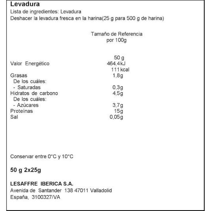 LEVADURA FRESCA 2X25 LEVANOVA PQTE 50 GR