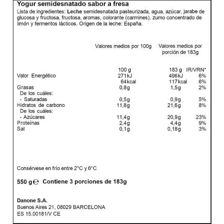 YOGUR BEBER FRESA DANONE BTLLA 550 GR