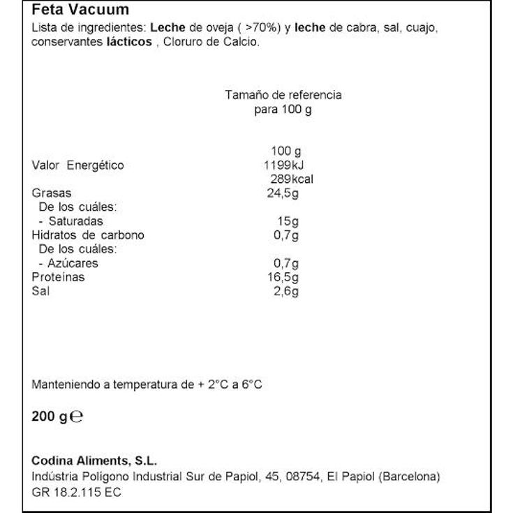 QUESO FETA VACCUM MEVGA UNIDAD 200 GR