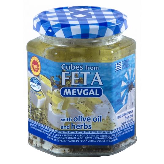 QUESO FETA CON HIERBAS CUBITOS VACCUM MEVGA FRASCO 280 GR