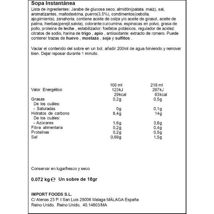 SOPA POLLO PUERRO AIN.HARRIOT SOBRE 60 GR