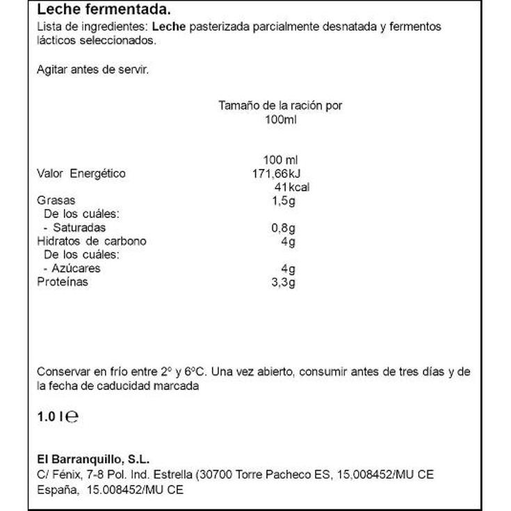 LECHE FERMENTADA (BUTTERMILK) BARRANQUILLO BTLLA 1 LT