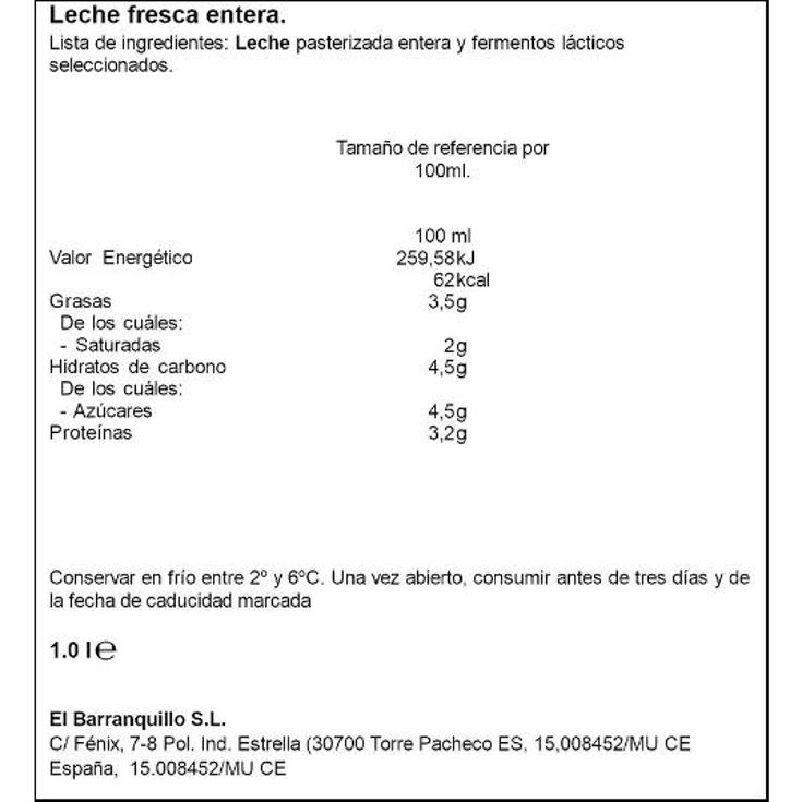 LECHE FRESCA ENTERA BARRANQUILLO BTLLA 1 LT